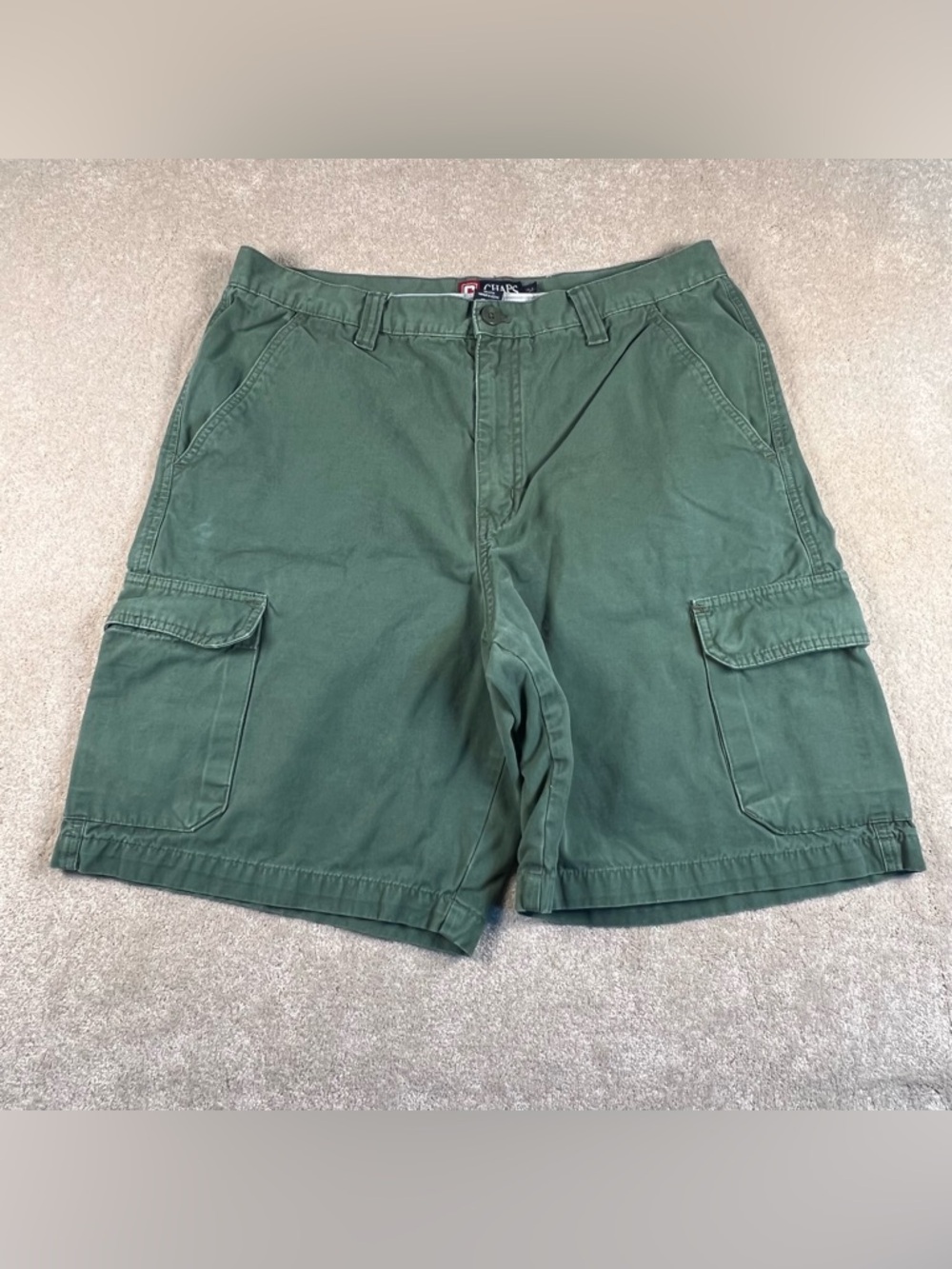 Chaps Cargo Shorts Green Snap Pocket 100% Cotton Casual Men's 34